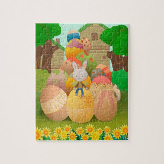 Bunny Sitting on Giant Easter Eggs Jigsaw Puzzle