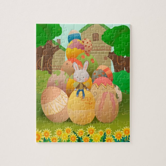 Bunny Sitting on Giant Easter Eggs Jigsaw Puzzle (Vertical)