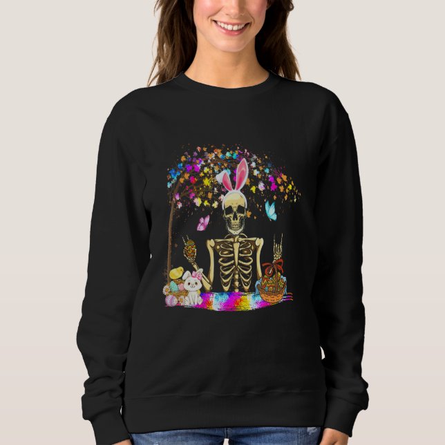 Bunny Skeleton Cute Bunny Chick Eggs Basket Happy  Sweatshirt (Front)