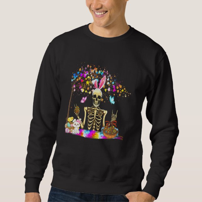 Bunny Skeleton Cute Bunny Chick Eggs Basket Happy  Sweatshirt (Front)