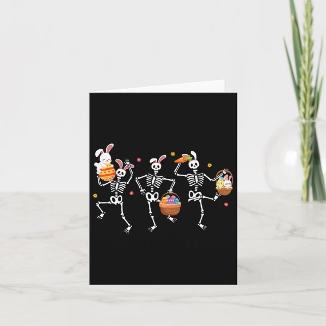 Bunny Skeleton Dancing Easter Basket Carrot Funny  Card (Front)