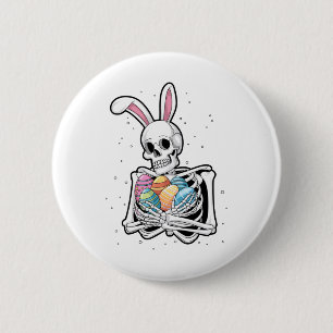 Bunny Skeleton Holding Easter Eggs Funny Easter Da 6 Cm Round Badge