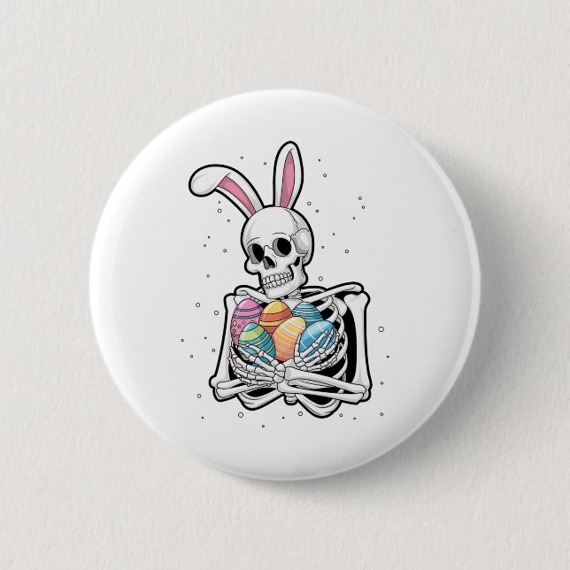 Bunny Skeleton Holding Easter Eggs Funny Easter Da 6 Cm Round Badge (Front)