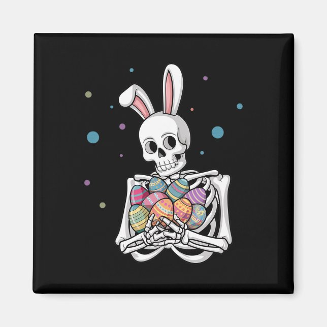 Bunny Skeleton Holding Easter Eggs Funny Easter Da Magnet (Front)