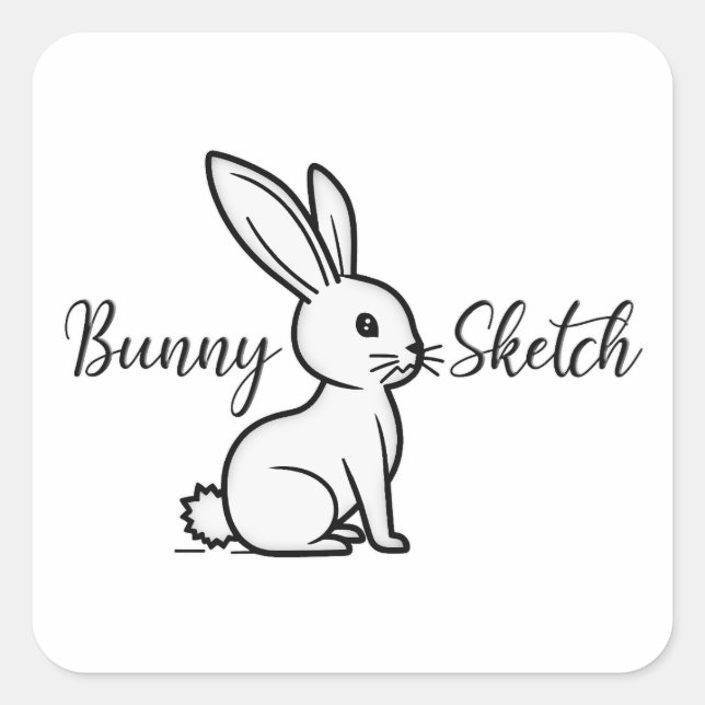 Bunny Sketch – Hand Drawn Rabbit - Autocolante Square Sticker (Front)