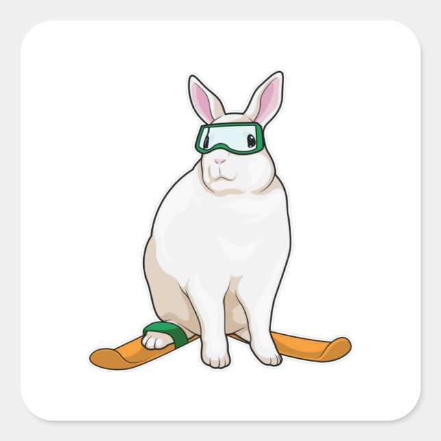 Bunny Skier Ski Square Sticker (Front)