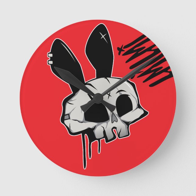Bunny Skull Graphic Wall Clock (Front)