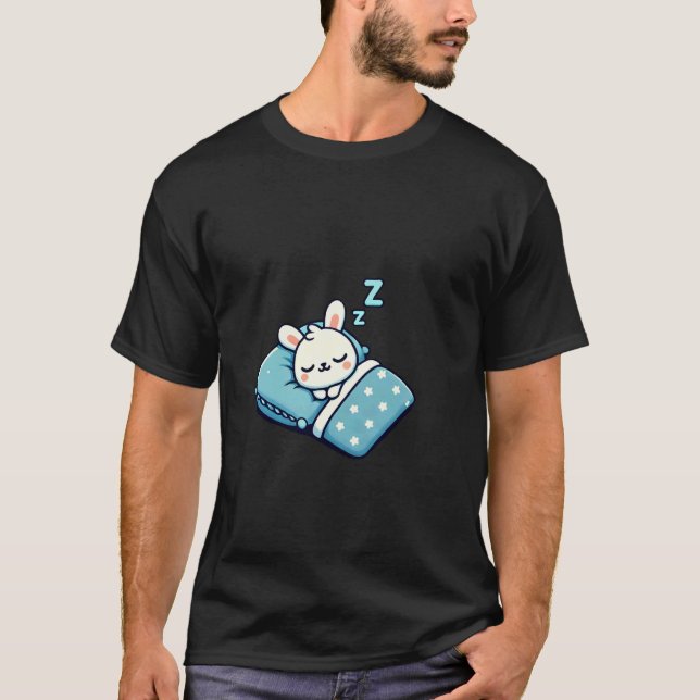 Bunny Sleeping In Bed At Night Time T-Shirt (Front)
