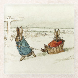 “Bunny Sleigh Ride” by Beatrix Potter Glass Coaster