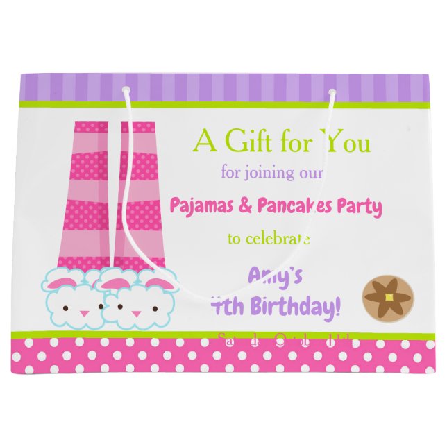 Bunny Slippers Pyjamas & Pancakes Birthday Party Large Gift Bag (Front)