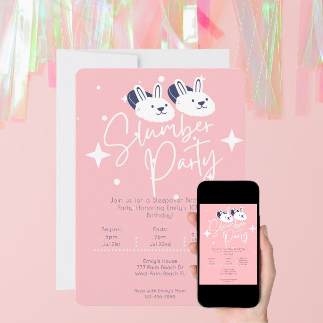Bunny Slippers Slumber Party Sleepover Birthday Invitation (Creator Uploaded)