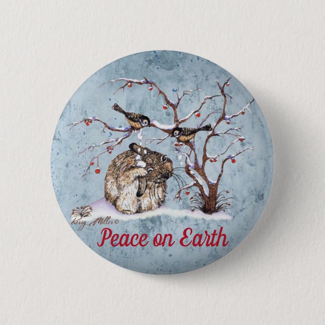 Bunny & Snow Birds 6 Cm Round Badge (Front)