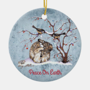 Bunny & Snow Birds Ceramic Tree Decoration