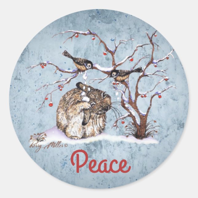 Bunny & Snow Birds Classic Round Sticker (Front)