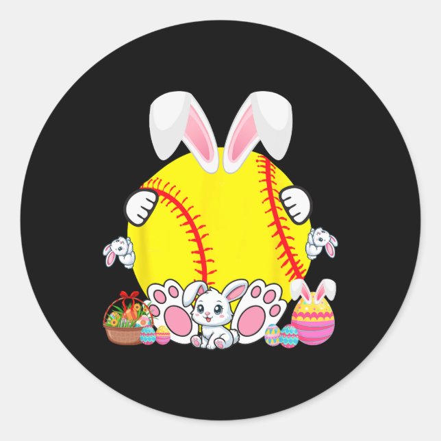Bunny Softball Ball Costume Easter Player Fan Hunt Classic Round Sticker (Front)