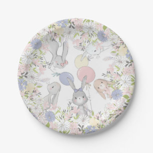 Bunny spring floral birthday party plates
