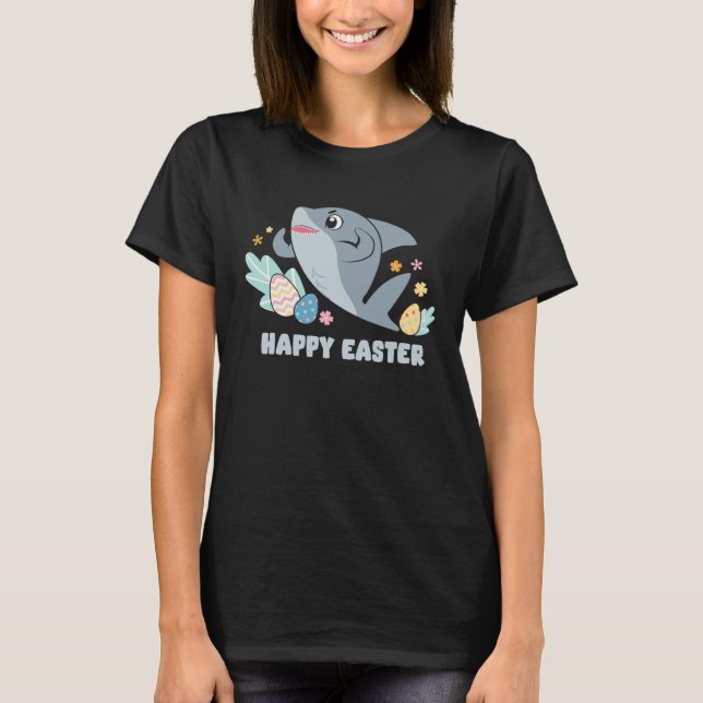 Bunny Spring Hunt Eggs cute shark Happy Easter Day T-Shirt (Front)