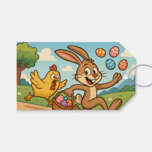 Bunny Steals Eggs from Chicken Retro Style Easter Gift Tags