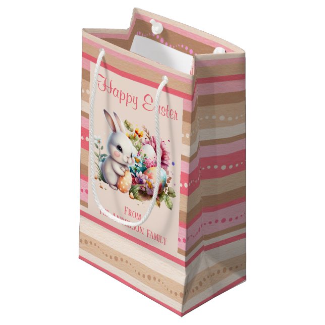 Bunny Striped Border Easter  Small Gift Bag (Front Angled)