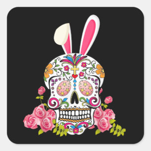 Bunny Sugar Skull Mexican Skull Lover Gift Square Sticker