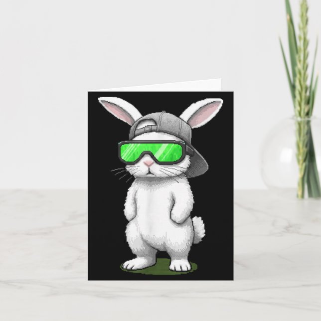 Bunny sunglasses cap cool rabbit pixel easter day card (Front)