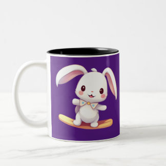 bunny surfing Two-Tone coffee mug