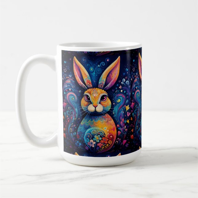 Bunny swirls and hearts Blue Coffee Mug (Left)