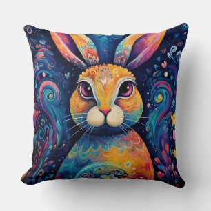 Bunny swirls and hearts Blue Cushion