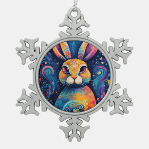 Bunny swirls and hearts Blue Snowflake Pewter Christmas Ornament