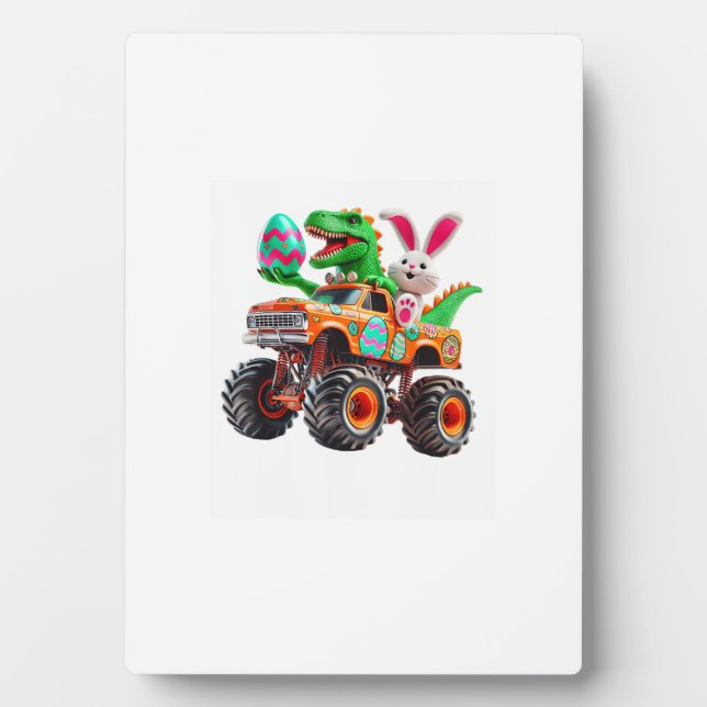 Bunny T-rex Easter Monster Truck Dino Funny Boys K Plaque (Front)