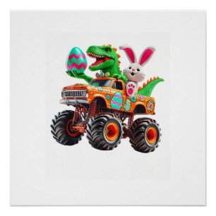 Bunny T-rex Easter Monster Truck Dino Funny Boys K Poster