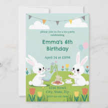 Bunny Tea Party Birthday Invitation | Cute Rabbits
