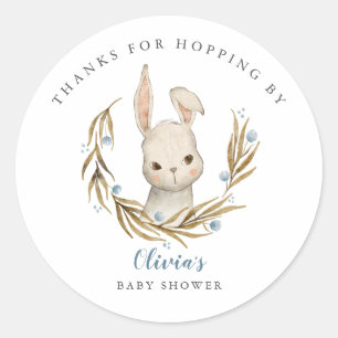 Bunny Thanks For Hopping By Boy Baby Shower Favour Classic Round Sticker