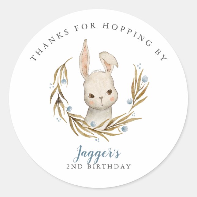 Bunny Thanks For Hopping By Boy Birthday Party Classic Round Sticker (Front)