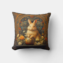 Bunny Throw Pillow, William Morris inspired