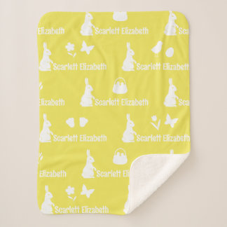 Bunny Trail Lemon Zest Repeating Name Sherpa Blanket