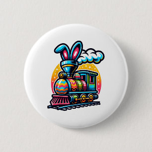 Bunny Train Railroad Easter Egg Kids Toddler Boys  6 Cm Round Badge