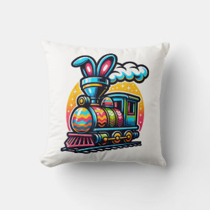 Bunny Train Railroad Easter Egg Kids Toddler Boys  Cushion