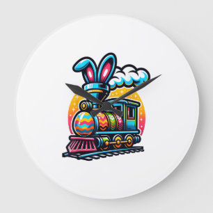Bunny Train Railroad Easter Egg Kids Toddler Boys  Large Clock