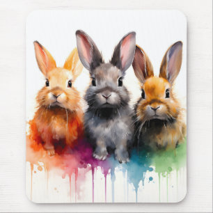 Bunny Trio Watercolor Mouse Mat