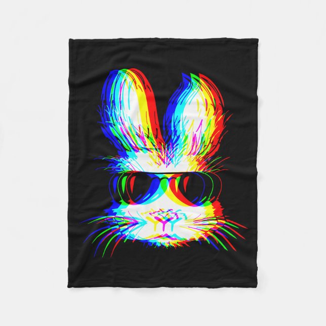 Bunny Trippy Varwave Easter Techno Rave Edm Music  Fleece Blanket (Front)