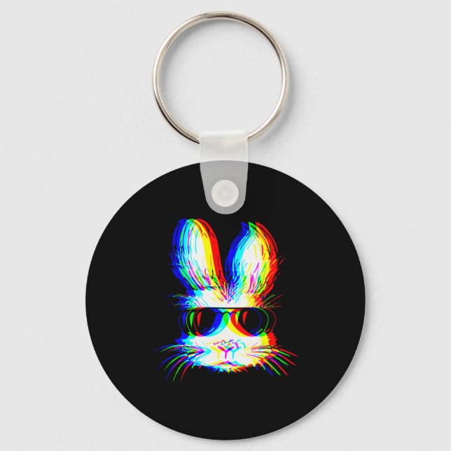 Bunny Trippy Varwave Easter Techno Rave Edm Music  Key Ring (Front)