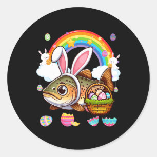 Bunny Trout Fish Easter Hunting Eggs Basket Colorf Classic Round Sticker