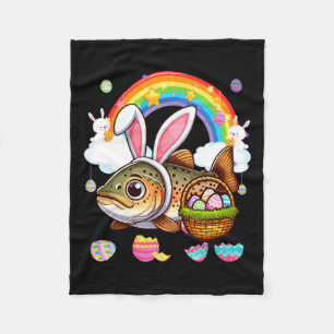 Bunny Trout Fish Easter Hunting Eggs Basket Colorf Fleece Blanket