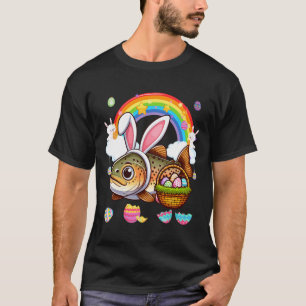 Bunny Trout Fish Easter Hunting Eggs Bysket Colorf T-Shirt