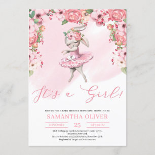Bunny tutu dress blush pink floral it's a girl invitation