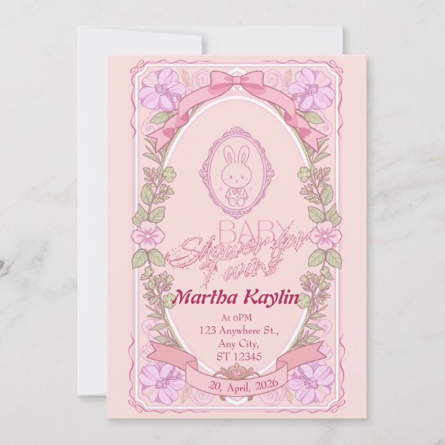 Bunny Twin Baby Shower Invitation (Front)