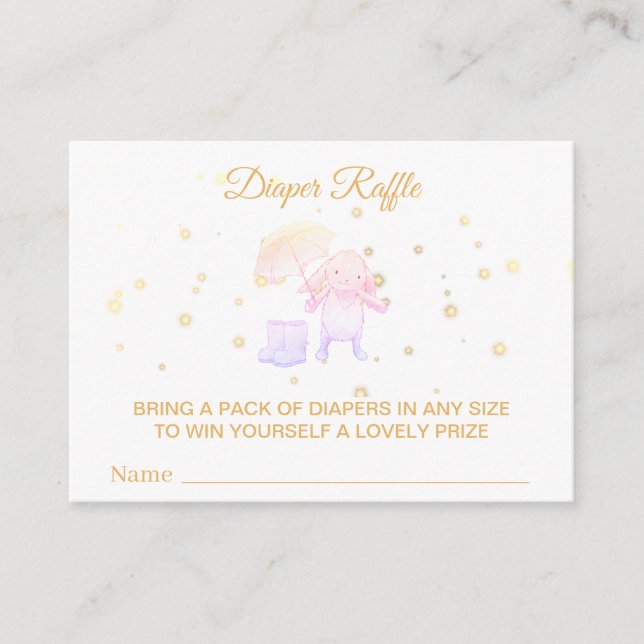 ~* Bunny Umbrella Boots Lavender Diaper Raffle Enclosure Card (Front)