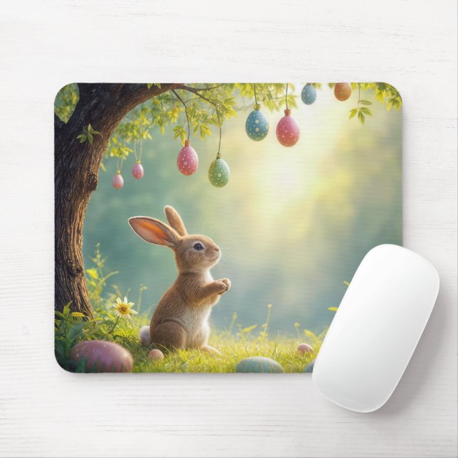 Bunny Under An Easter Egg Tree Mouse Mat (With Mouse)