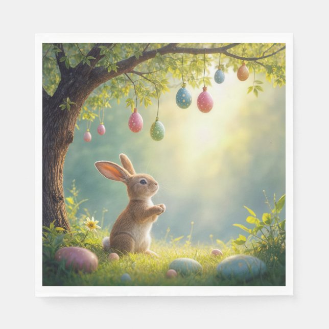 Bunny Under an Easter Egg Tree Napkin (Front)